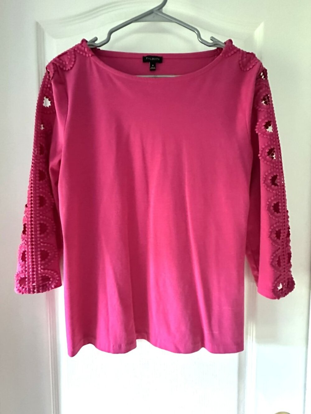 Talbots Fuchsia Hot Pink Womens 3/4-length Sleeve Knit Top Size L EUC